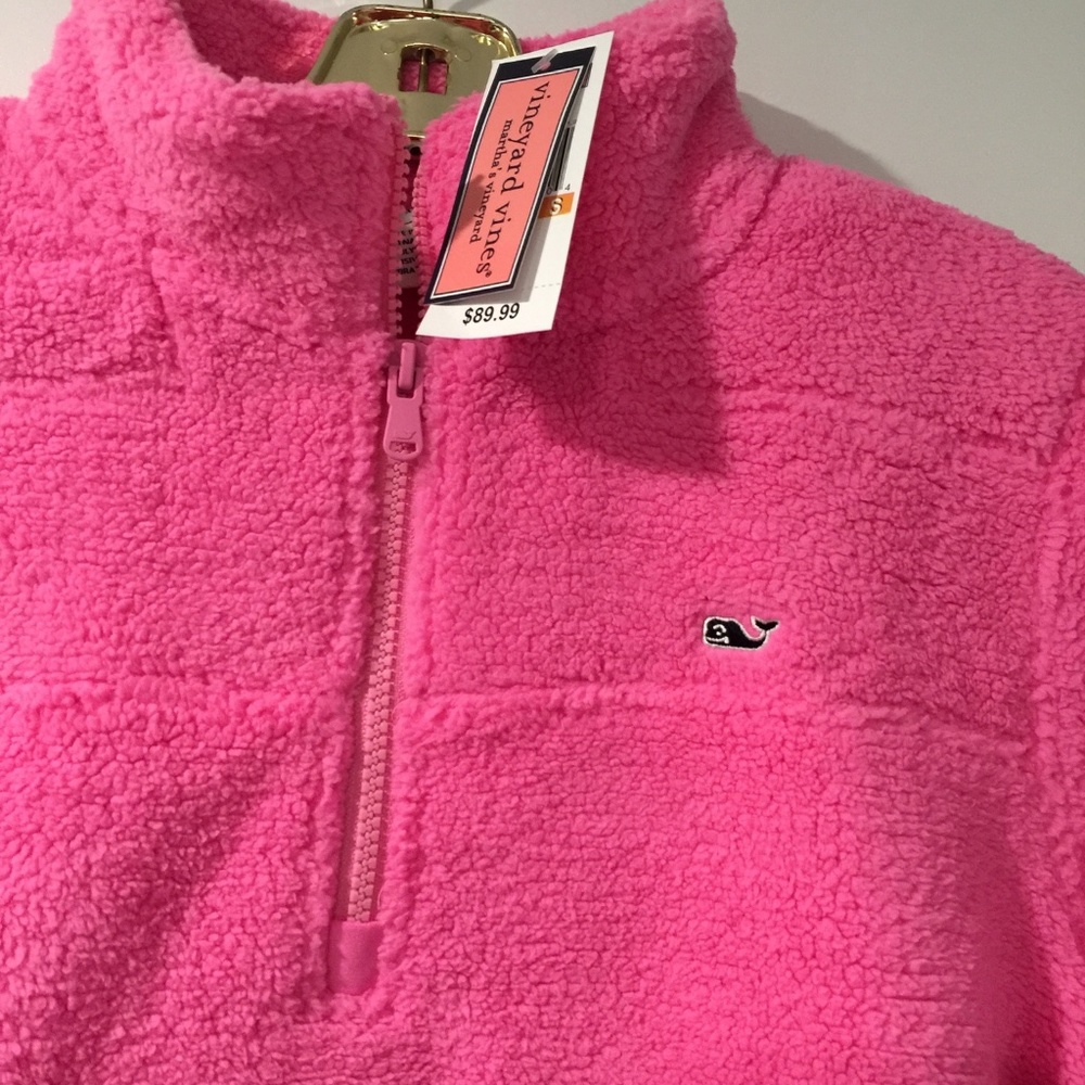 NWT Vineyard Vines Pink Fuzzy Fleece Quarter Zip Women's Size Small Cozy Warm!!!